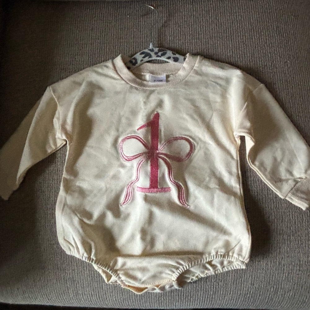 Cream Baby One Piece with Pink Embroidery